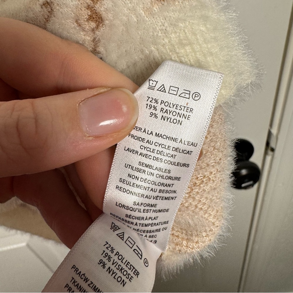 Rachel Zoe Cream and Tan Floral Fuzzy Sweater Top - Picture 6 of 8